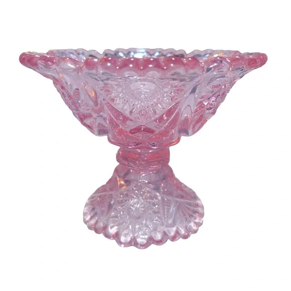 Gorgeous Pink Glass Pedestal Bowl LE Smith Aztec Heritage Whirling Star Compote - Picture 3 of 3